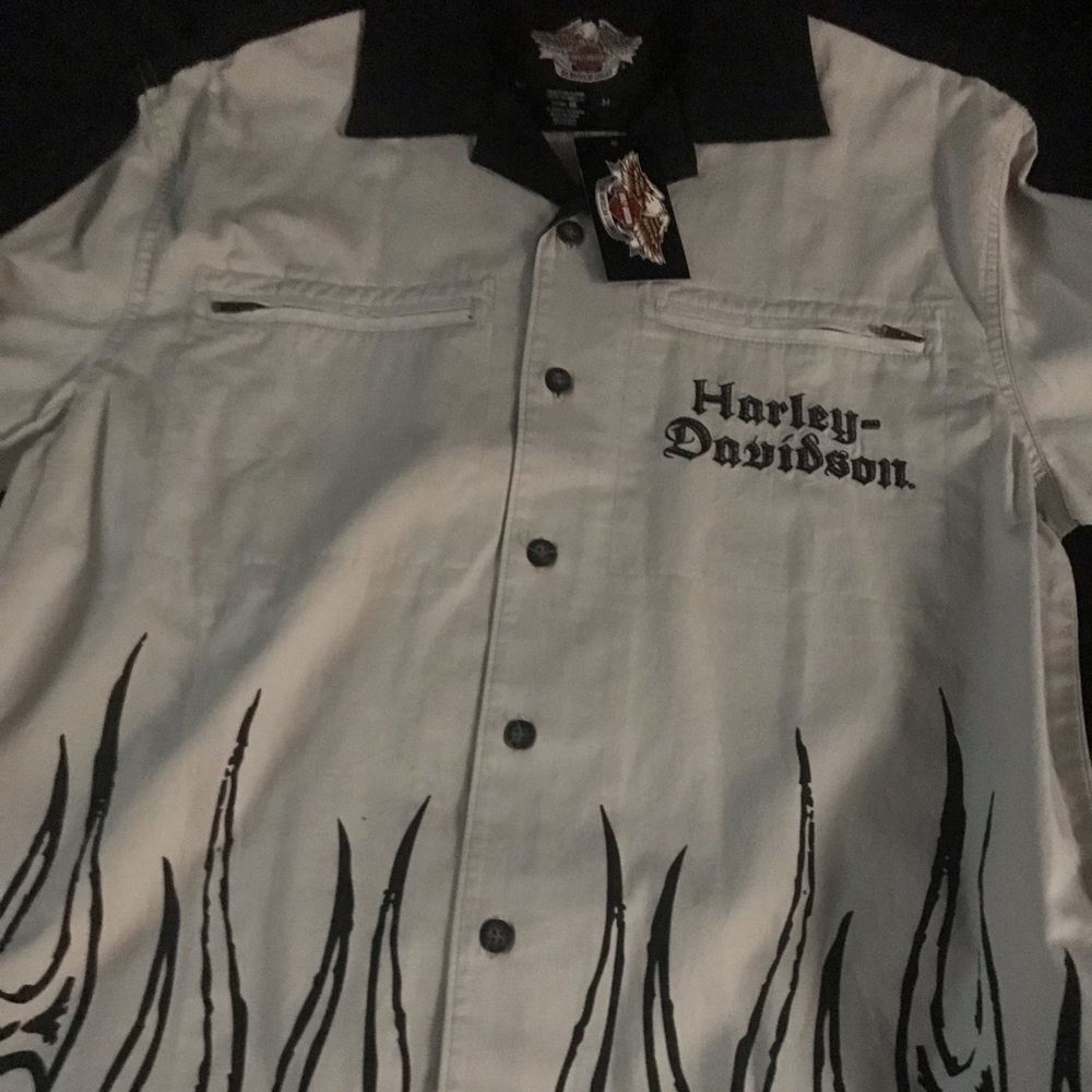Brand new Harley Davison workshirt skull in flames.
